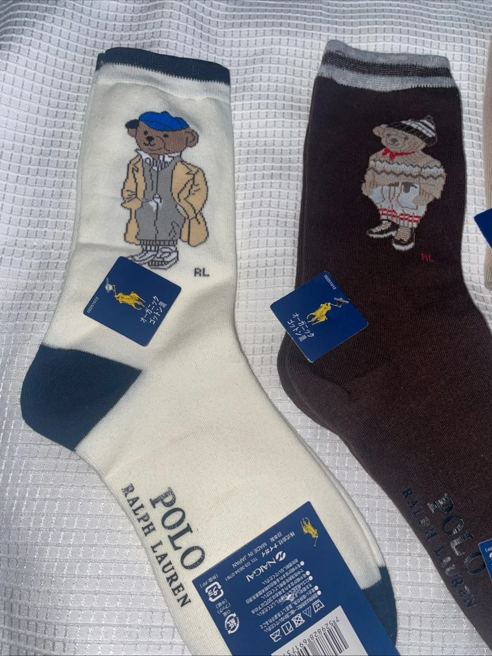 4 pairs Polo by Ralph Lauren Bear Crew Socks - White, Navy, Brown & Tan
